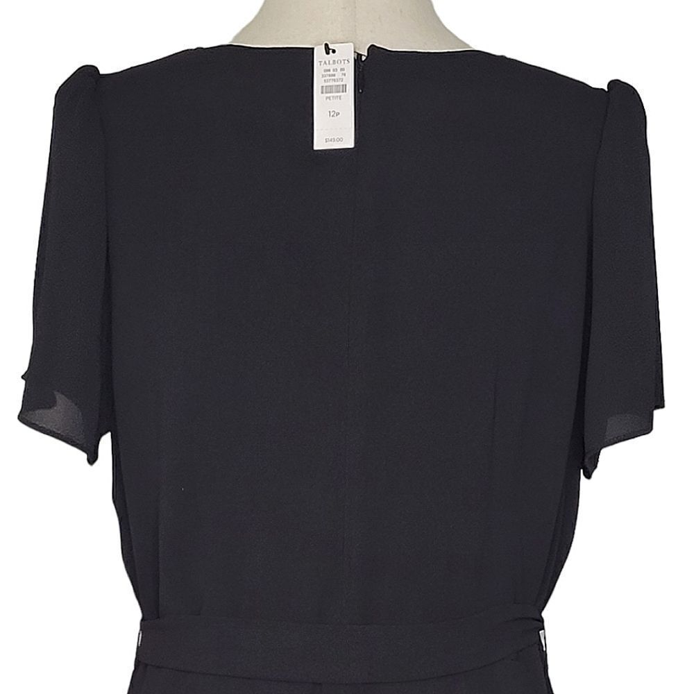 Talbots Black V-neck Cascading Wrap Lined Dress Size 12P - Picture 8 of 11